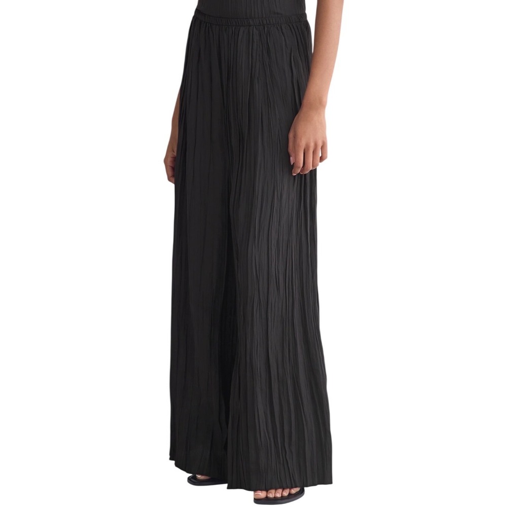Everlane M The Crinkle Wide Leg Pants Black Pleated Pull On Drapey